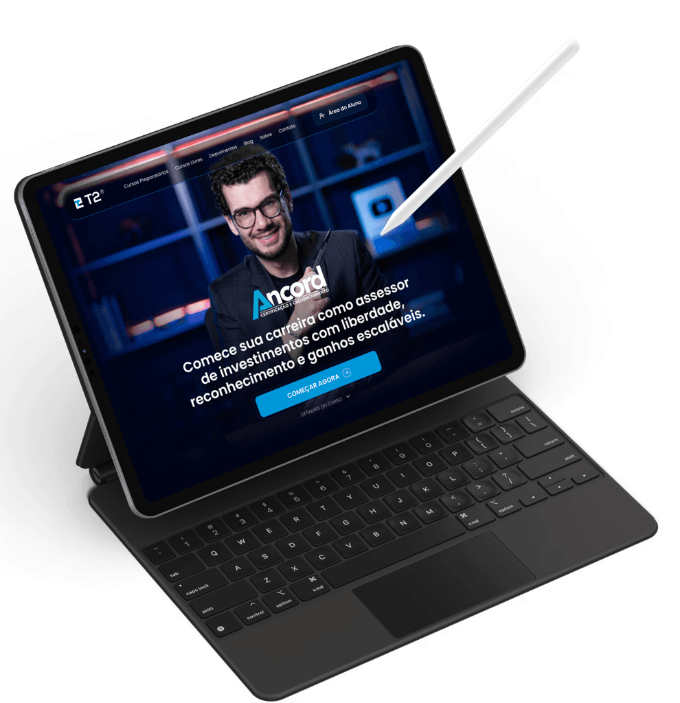 App da T2 Educação aberto num tablet, mostrando a página da ANCORD